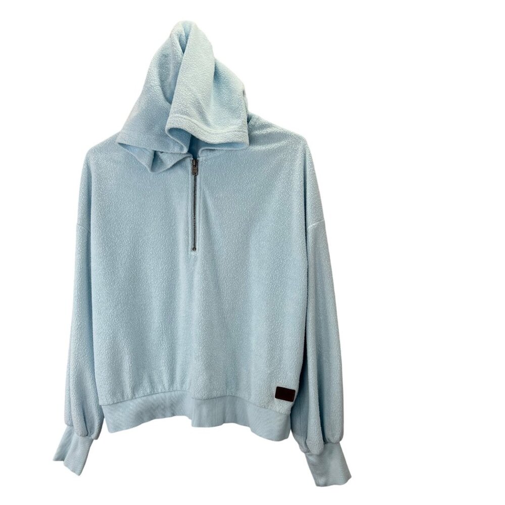 Roxy Pullover Hoodie XS Blue 1/4 Zip Long Sleeve Leather Logo Beach